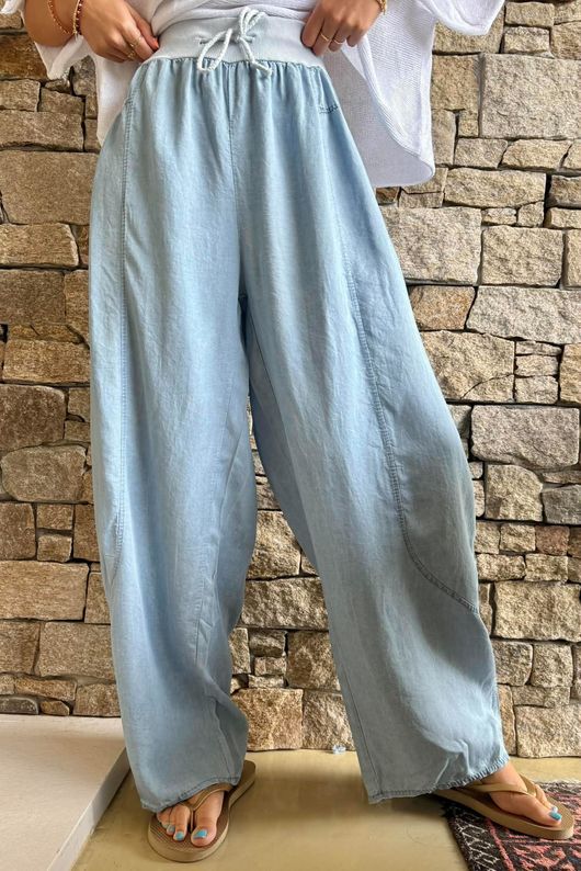 Washed Chambray Balloon Barrel Jean Light 
